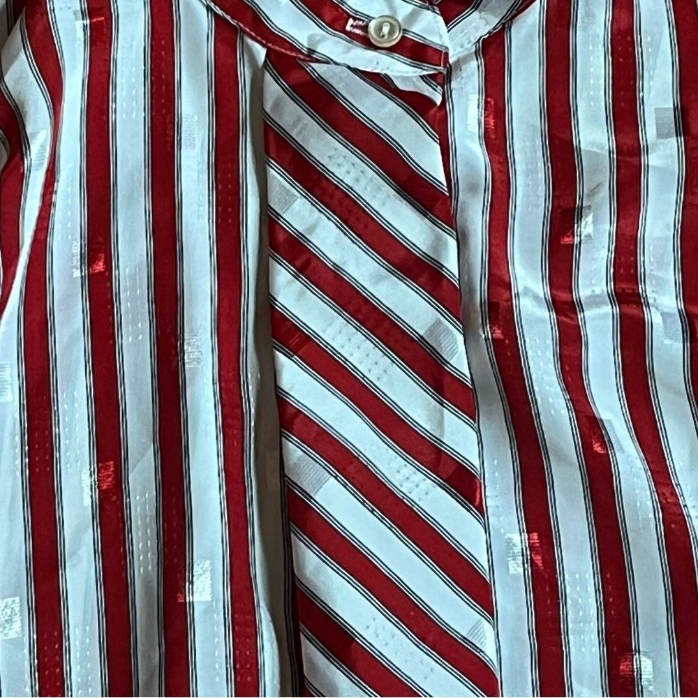 Vintage 80s L'Tonary Red & White Striped
Blouse Puff Sleeve Button Up Medium - Picture 3 of 6